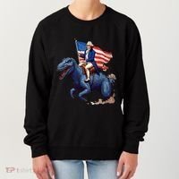 Funny George Washington Riding A Tyrannosaurus Rex Patriotic Women's Sweatshirt thumb 0