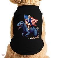 Funny George Washington Riding A Tyrannosaurus Rex Patriotic Doggie Tank thumb 0