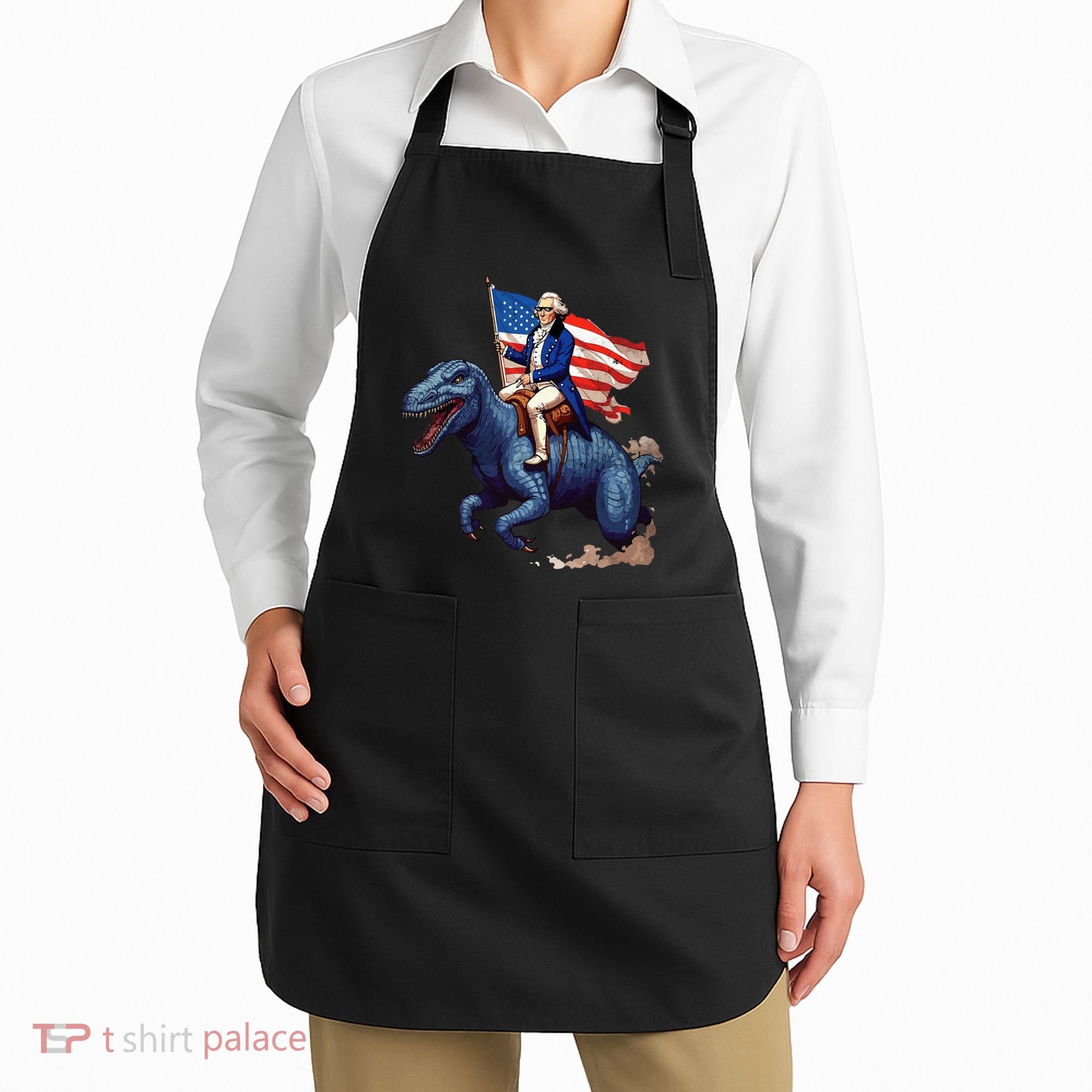 Funny George Washington Riding A Tyrannosaurus Rex Patriotic Apron