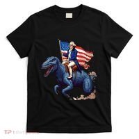 Funny George Washington Riding A Tyrannosaurus Rex Patriotic T-Shirt thumb 0