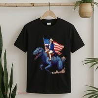 Funny George Washington Riding A Tyrannosaurus Rex Patriotic T-Shirt thumb 2