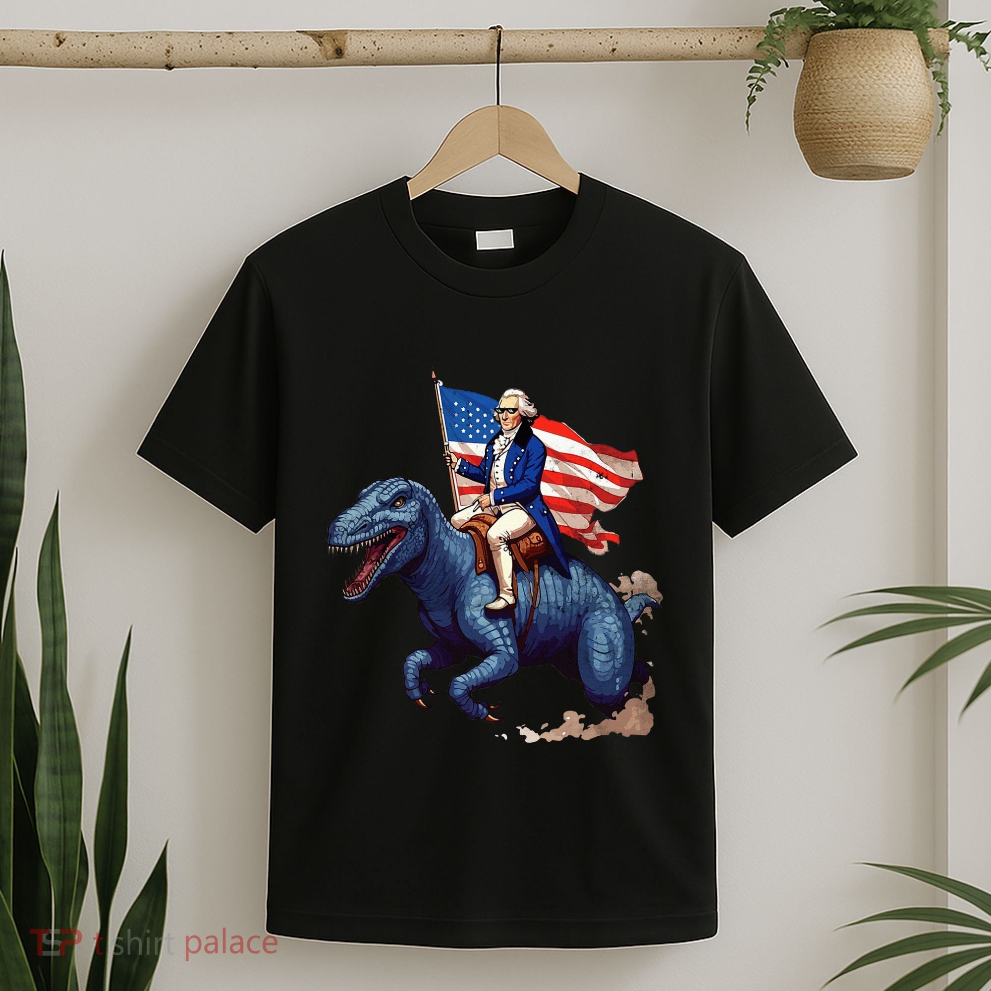 Funny George Washington Riding A Tyrannosaurus Rex Patriotic T-Shirt