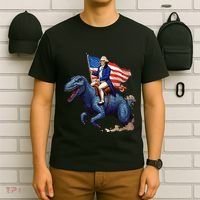 Funny George Washington Riding A Tyrannosaurus Rex Patriotic T-Shirt thumb 6