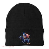 Funny George Washington Riding A Tyrannosaurus Rex Patriotic Beanie thumb 0