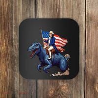 Funny George Washington Riding A Tyrannosaurus Rex Patriotic Coaster thumb 0