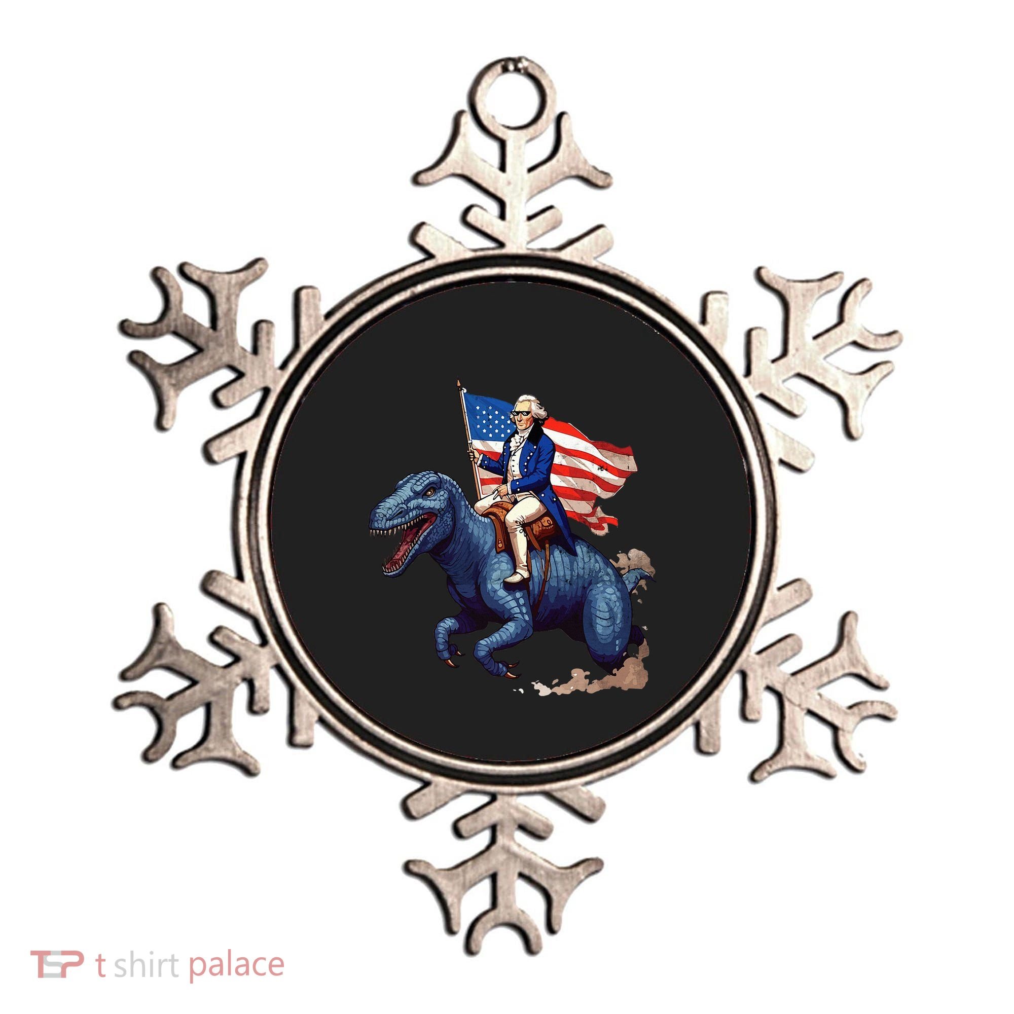 Funny George Washington Riding A Tyrannosaurus Rex Patriotic Ornament