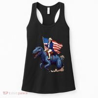 Funny George Washington Riding A Tyrannosaurus Rex Patriotic Women's Tank Top thumb 0