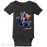 Funny George Washington Riding A Tyrannosaurus Rex Patriotic Baby Bodysuit thumb 0