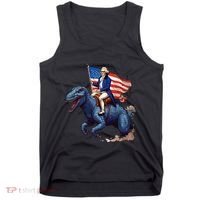 Funny George Washington Riding A Tyrannosaurus Rex Patriotic Tank Top thumb 0