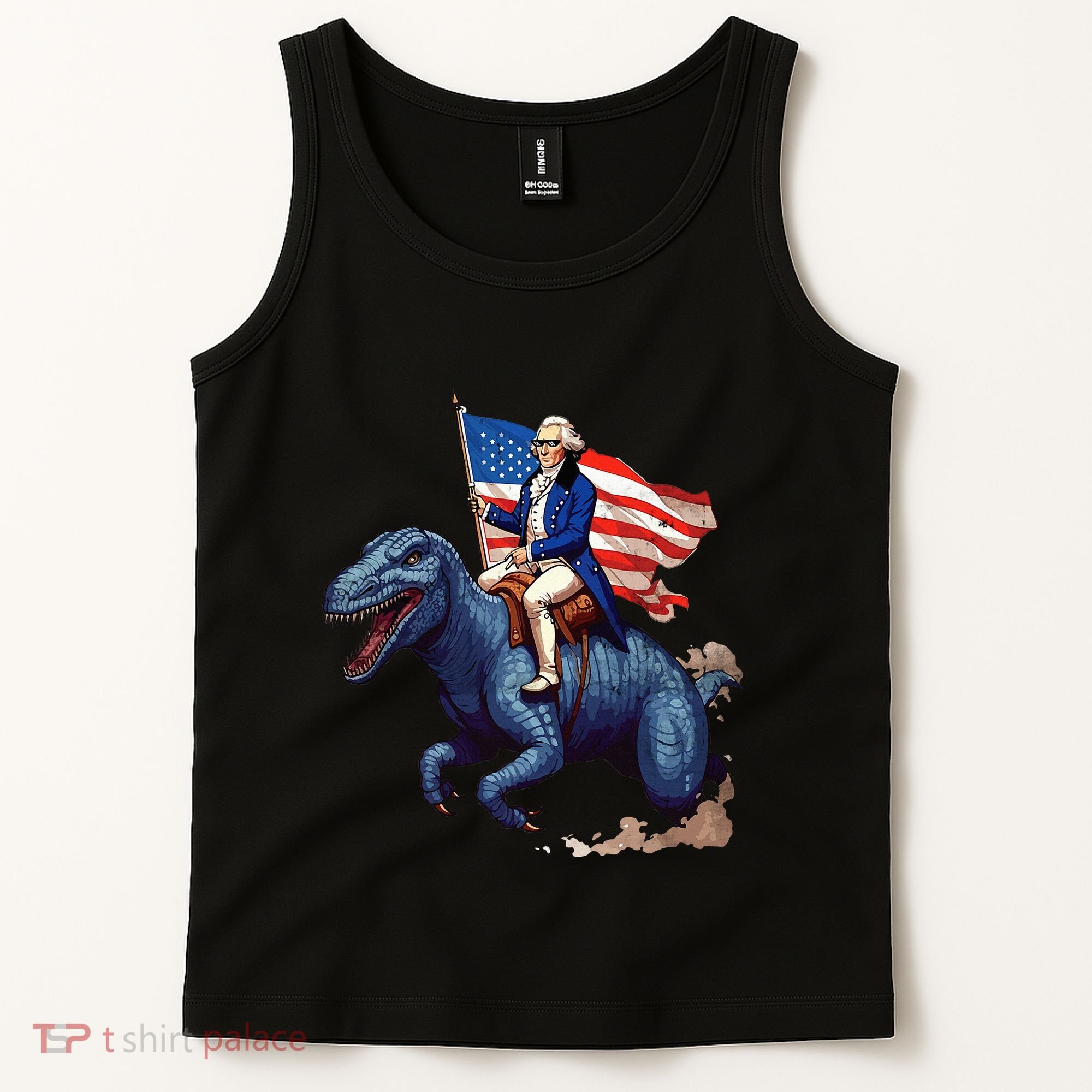 Funny George Washington Riding A Tyrannosaurus Rex Patriotic Tank Top