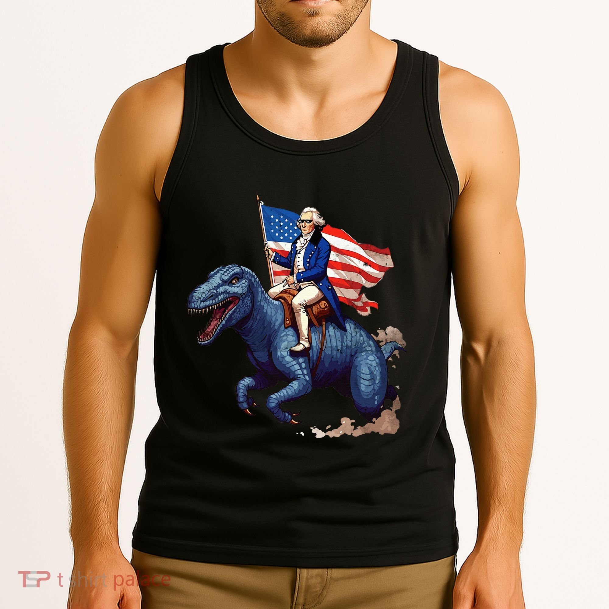 Funny George Washington Riding A Tyrannosaurus Rex Patriotic Tank Top