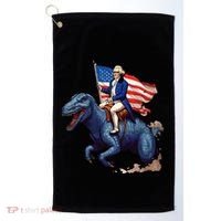 Funny George Washington Riding A Tyrannosaurus Rex Patriotic Golf Towel thumb 0
