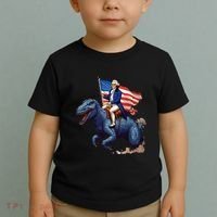 Funny George Washington Riding A Tyrannosaurus Rex Patriotic Toddler T-Shirt thumb 2