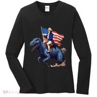 Funny George Washington Riding A Tyrannosaurus Rex Patriotic Women's Long Sleeve Shirt thumb 0
