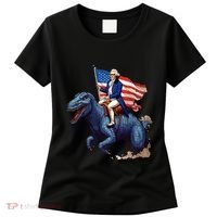 Funny George Washington Riding A Tyrannosaurus Rex Patriotic Women's T-Shirt thumb 0