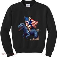 Funny George Washington Riding A Tyrannosaurus Rex Patriotic Kids Sweatshirt thumb 0