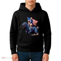 Funny George Washington Riding A Tyrannosaurus Rex Patriotic Kids Hoodie thumb 4