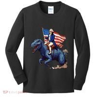 Funny George Washington Riding A Tyrannosaurus Rex Patriotic Kids Long Sleeve Shirt thumb 0