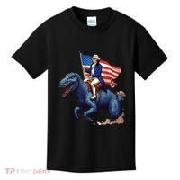 Funny George Washington Riding A Tyrannosaurus Rex Patriotic Kids T-Shirt thumb 0