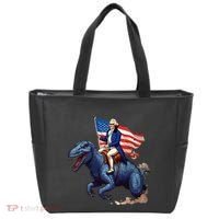 Funny George Washington Riding A Tyrannosaurus Rex Patriotic Tote Bag thumb 0