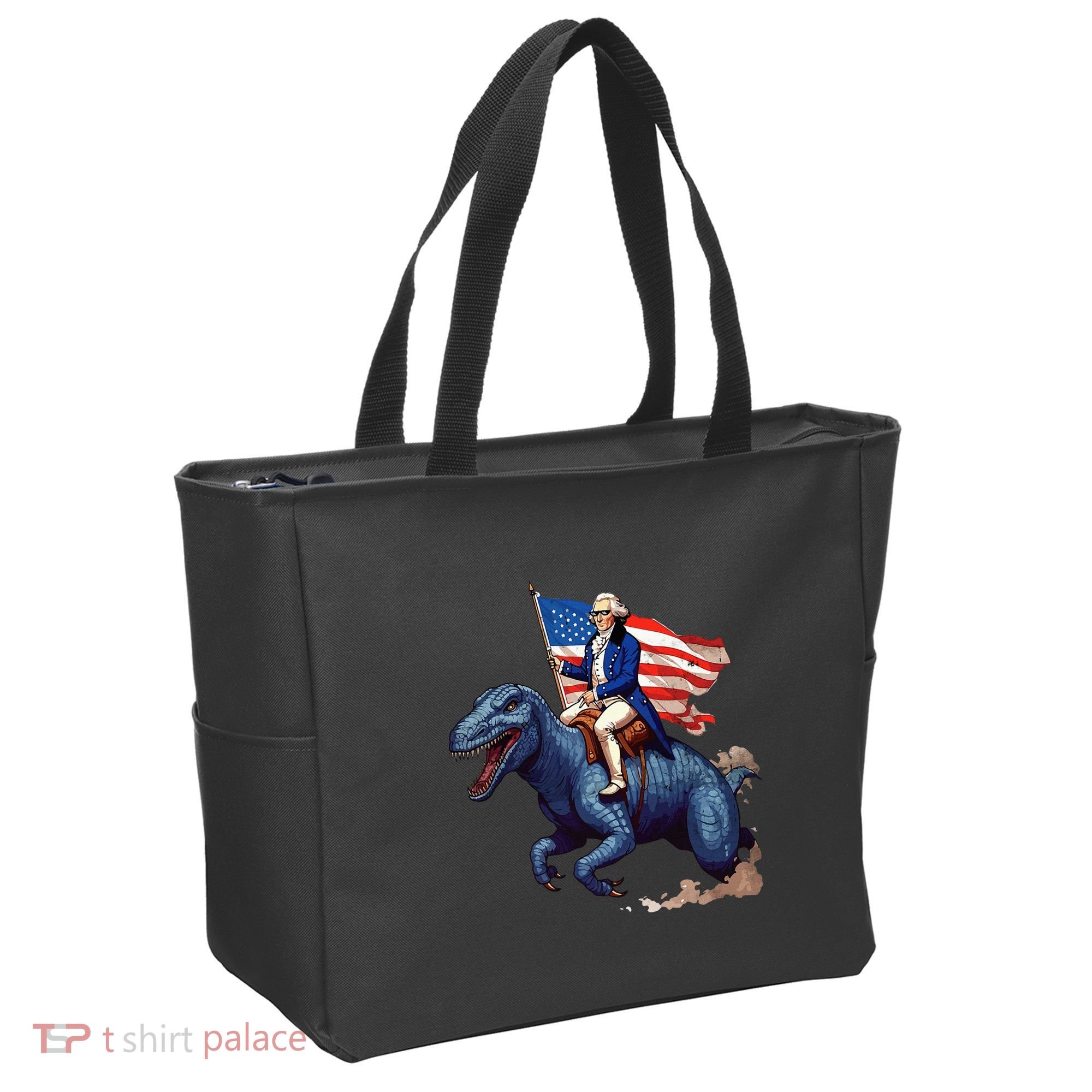 Funny George Washington Riding A Tyrannosaurus Rex Patriotic Tote Bag