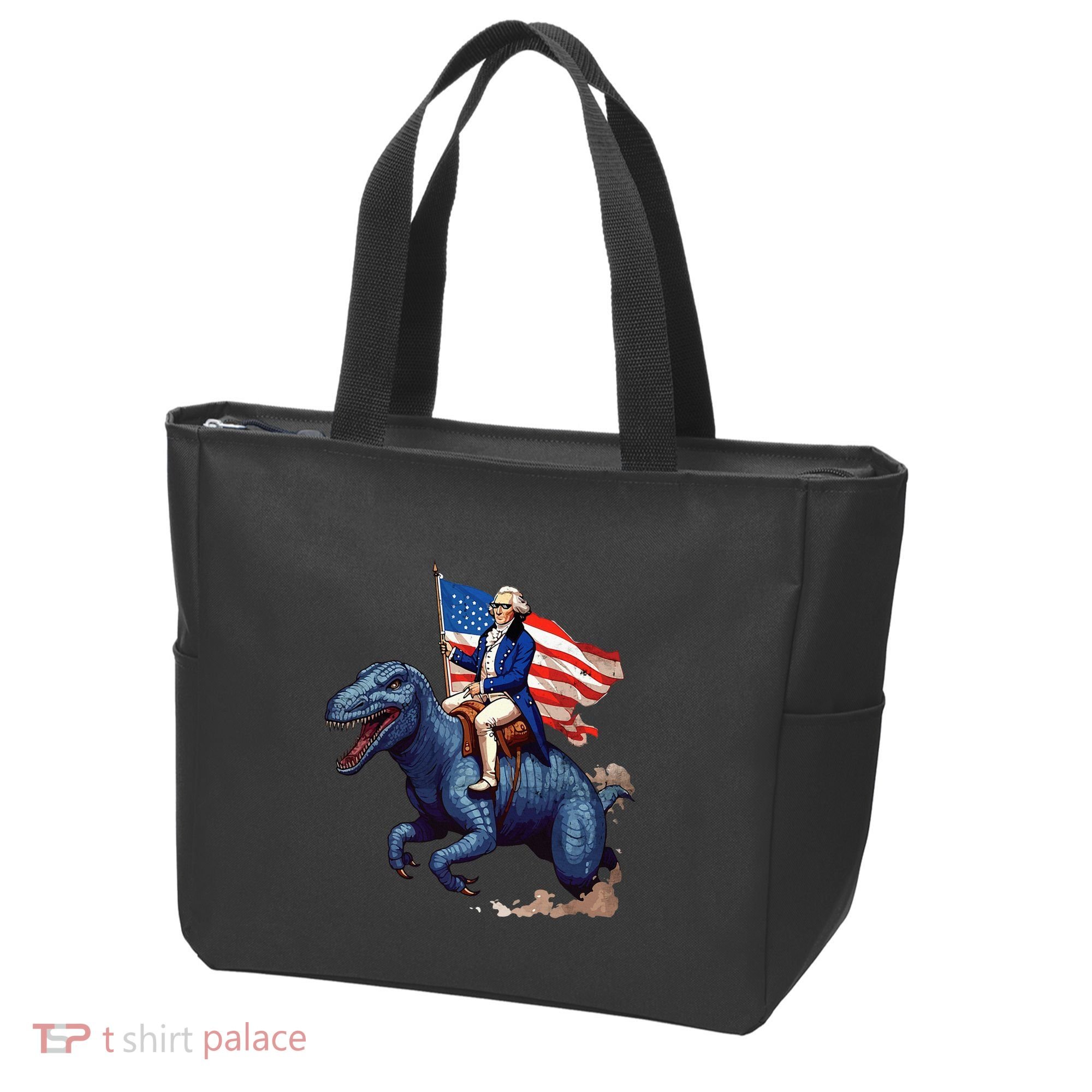 Funny George Washington Riding A Tyrannosaurus Rex Patriotic Tote Bag