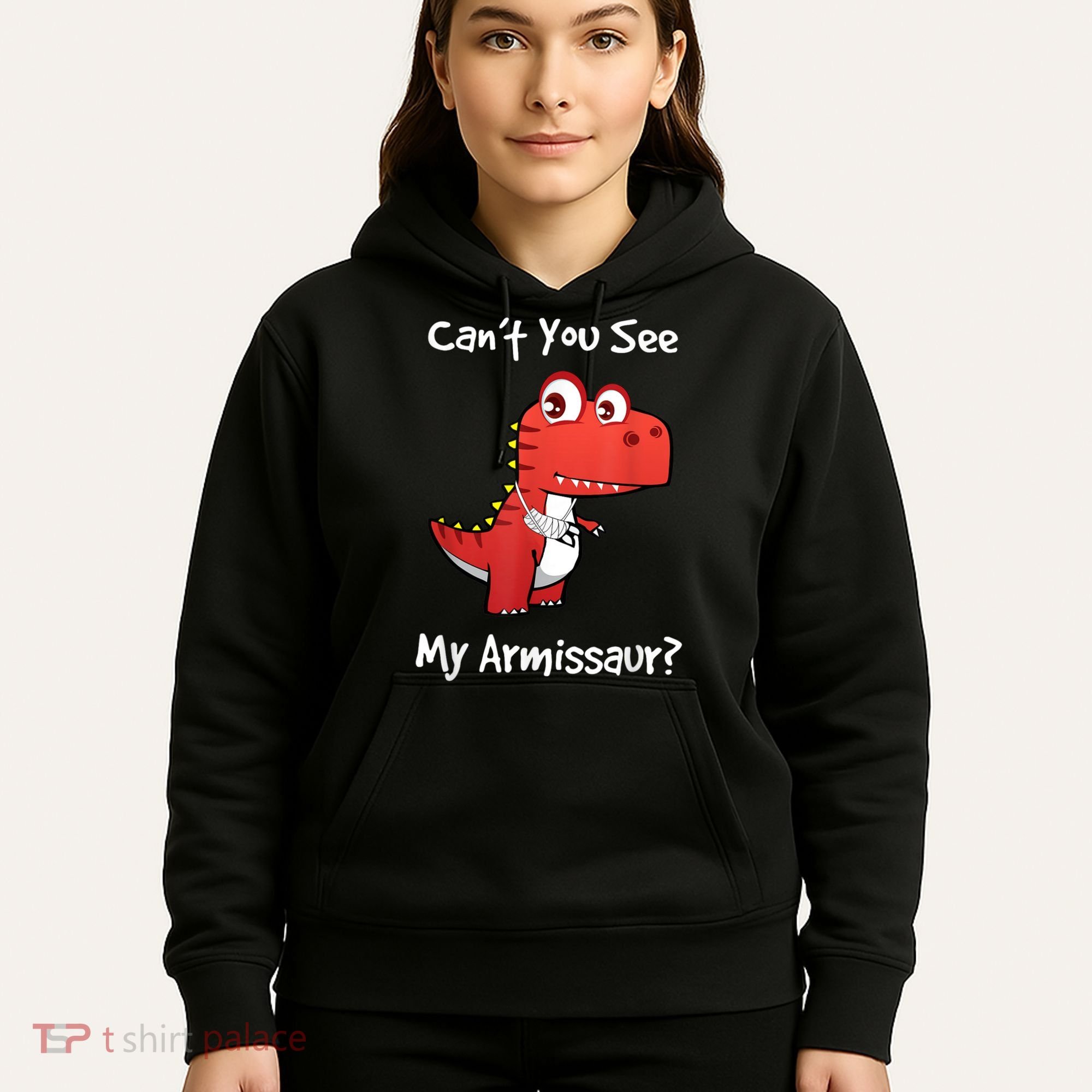 Funny Get Well Broken Arm Gift Dinosaur With A Cast Hoodie