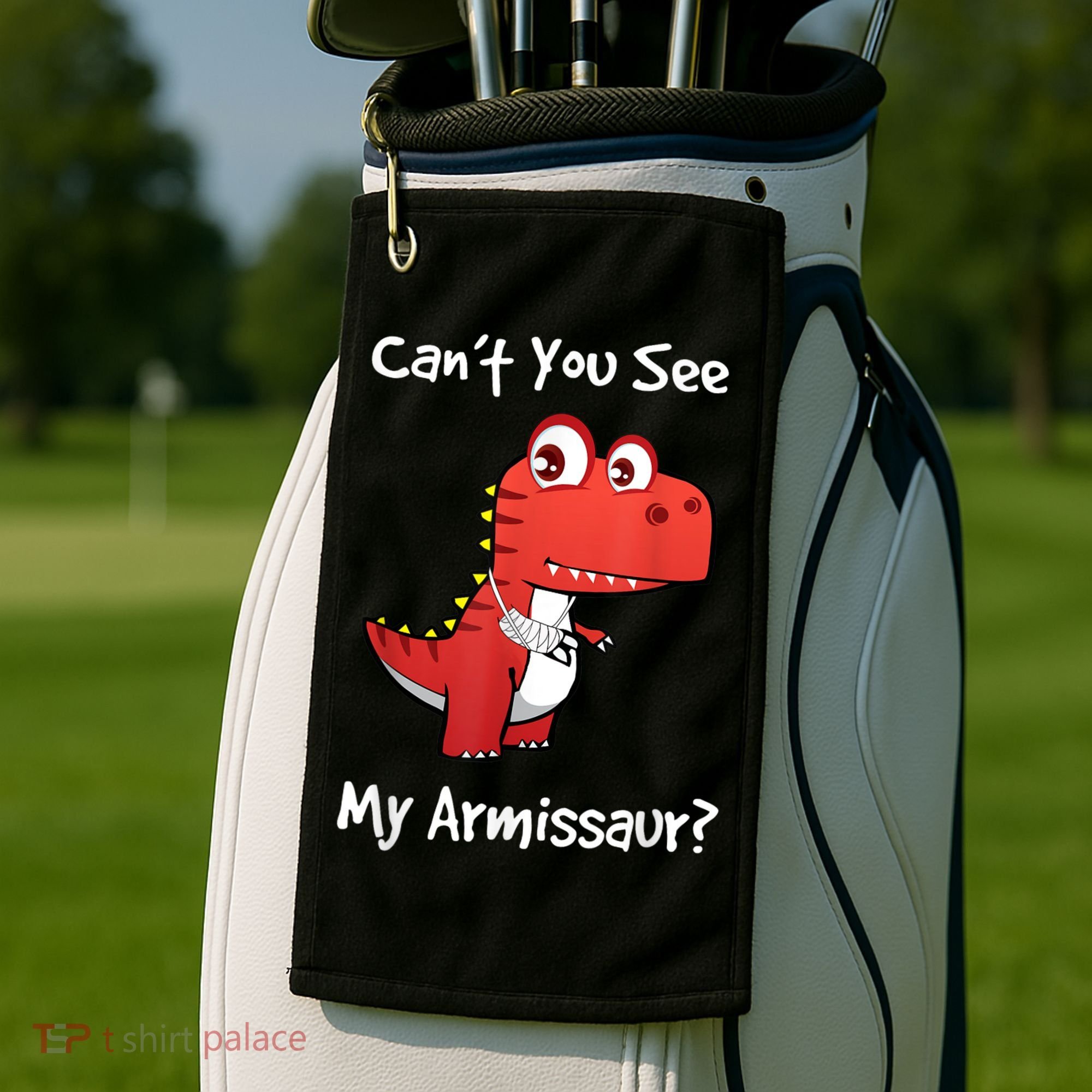 Funny Get Well Broken Arm Gift Dinosaur With A Cast Golf Towel