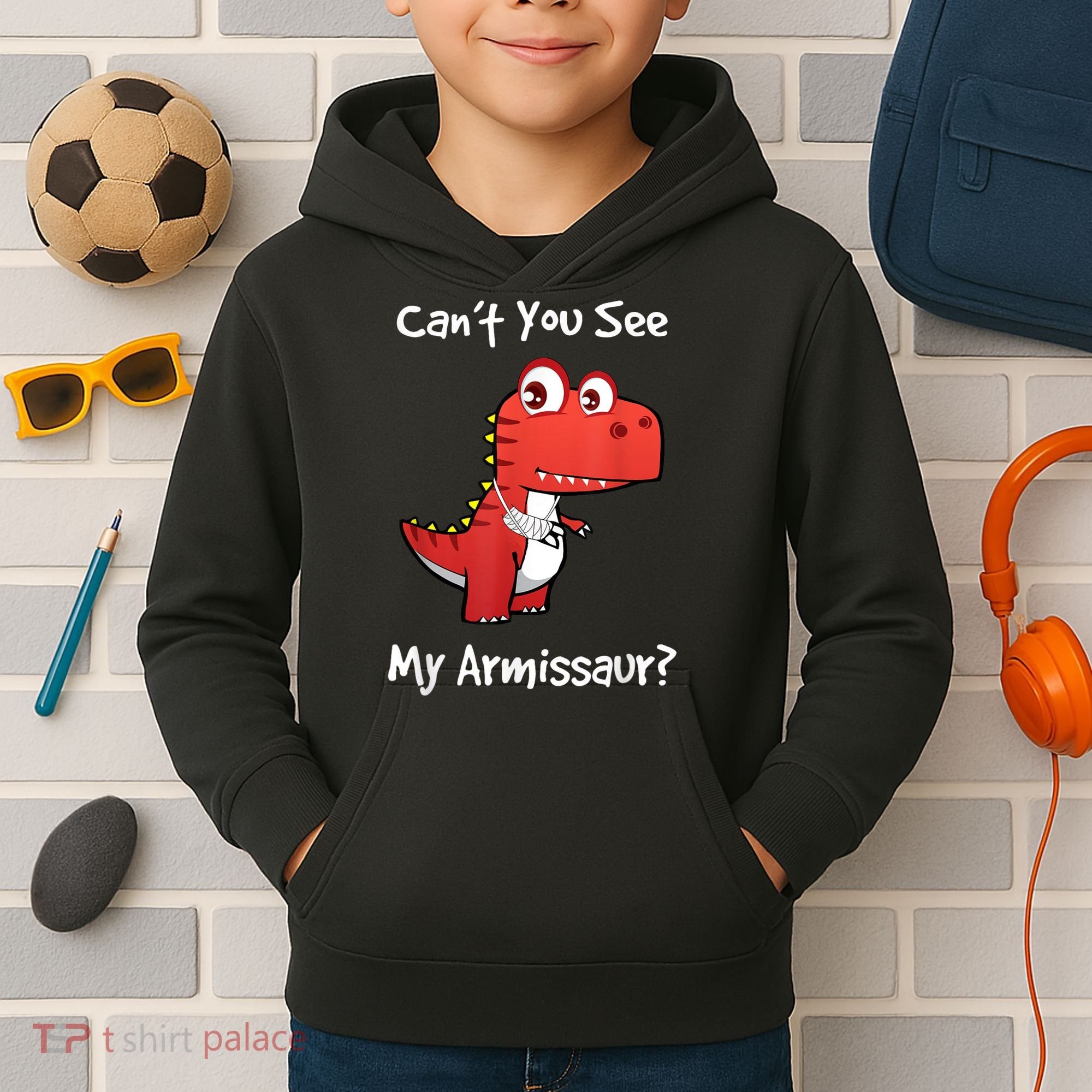 Funny Get Well Broken Arm Gift Dinosaur With A Cast Kids Hoodie