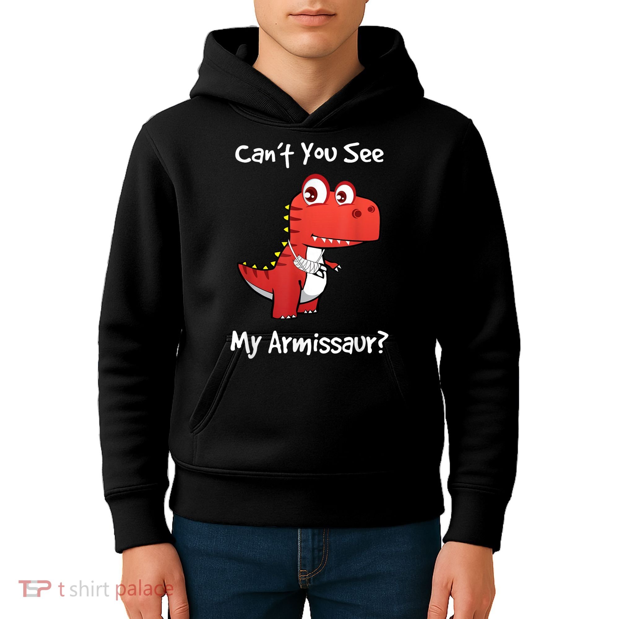 Funny Get Well Broken Arm Gift Dinosaur With A Cast Kids Hoodie