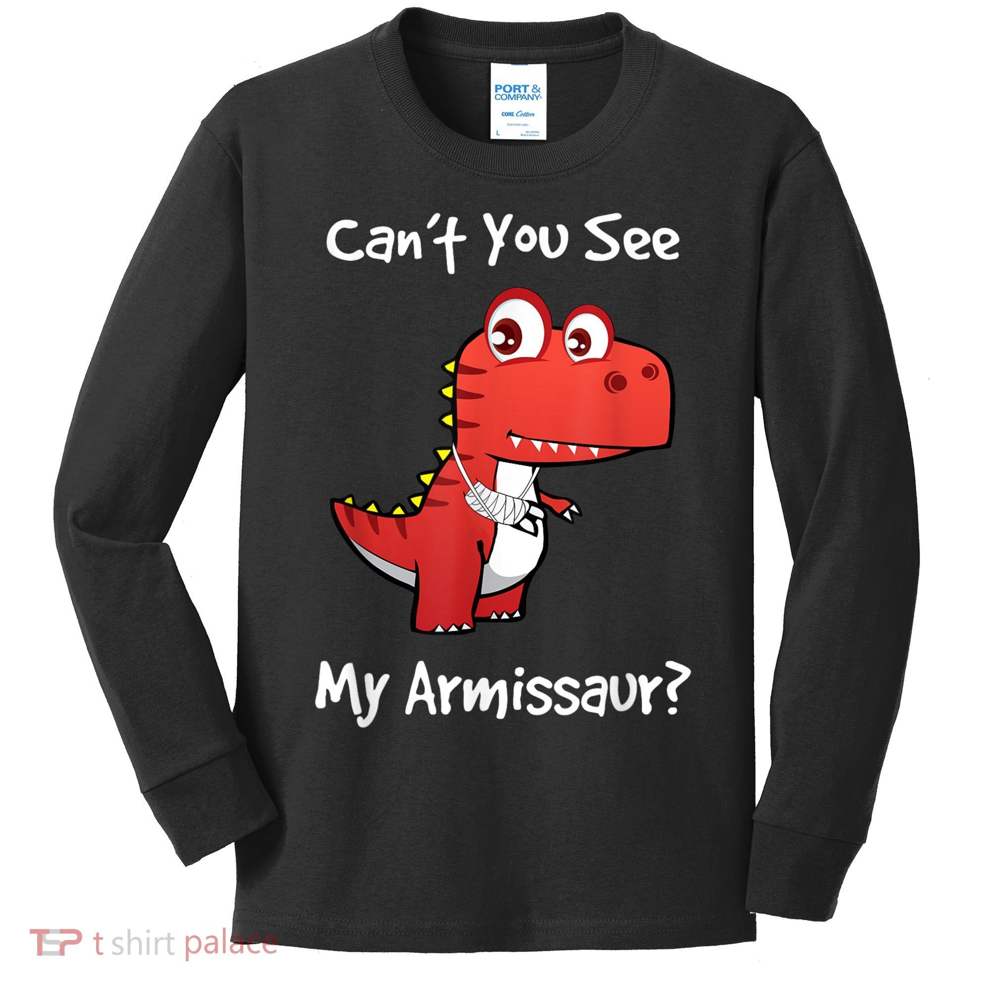 Funny Get Well Broken Arm Gift Dinosaur With A Cast Kids Long Sleeve Shirt