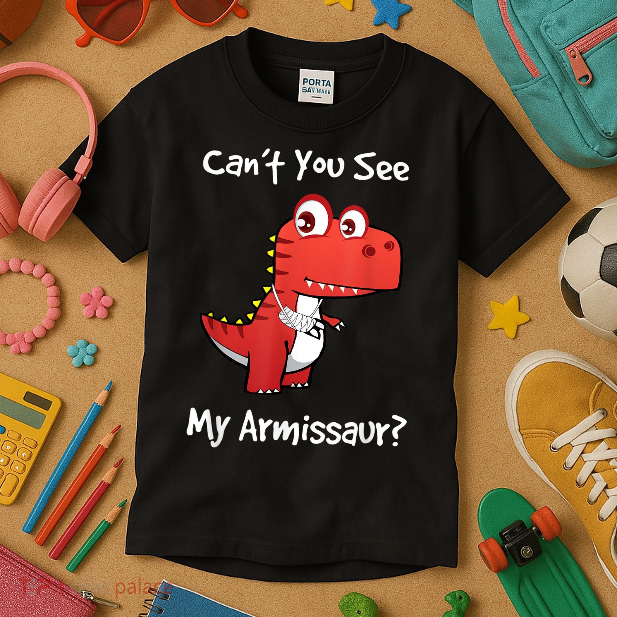 Funny Get Well Broken Arm Gift Dinosaur With A Cast Kids T-Shirt