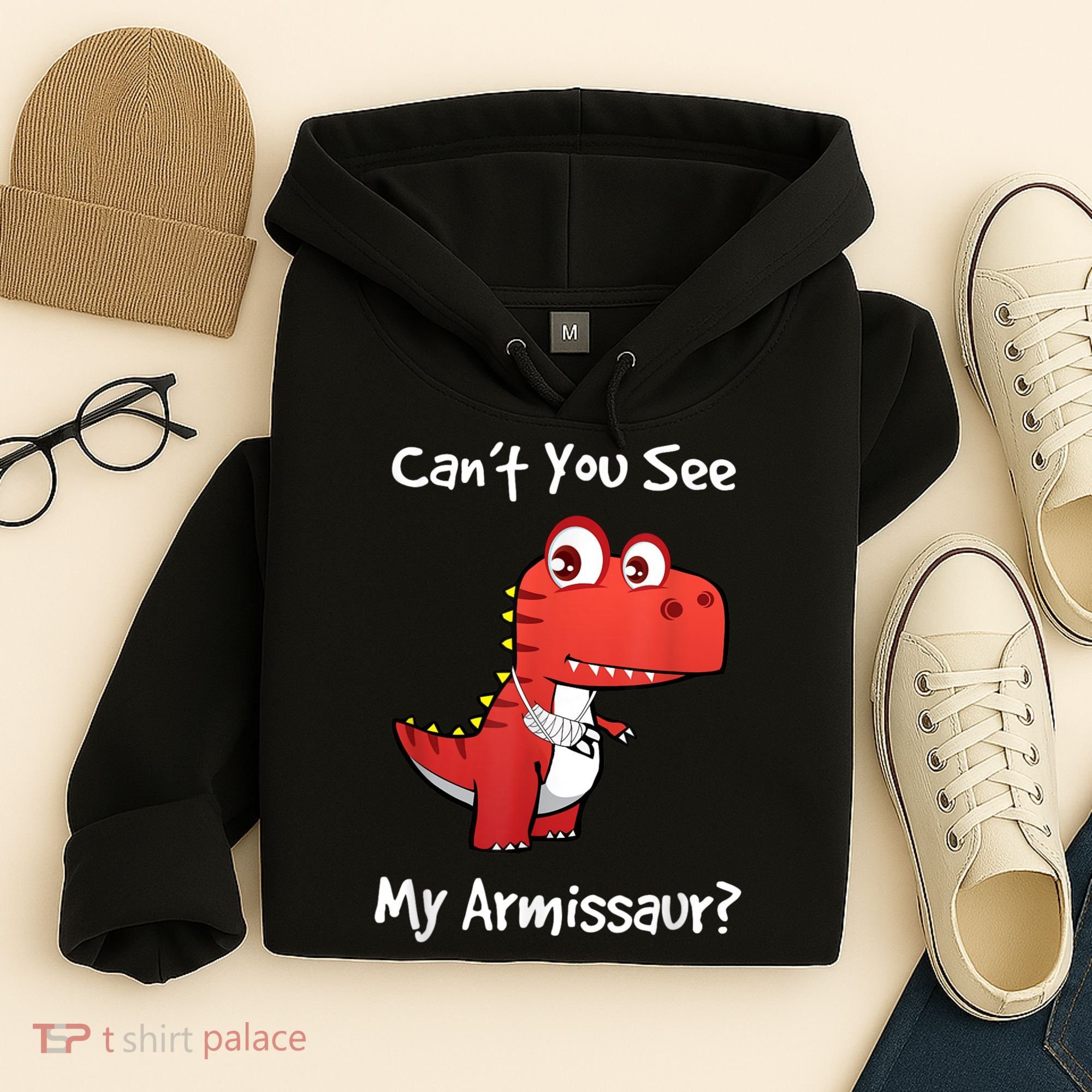 Funny Get Well Broken Arm Dinosaur With A Cast Hoodie