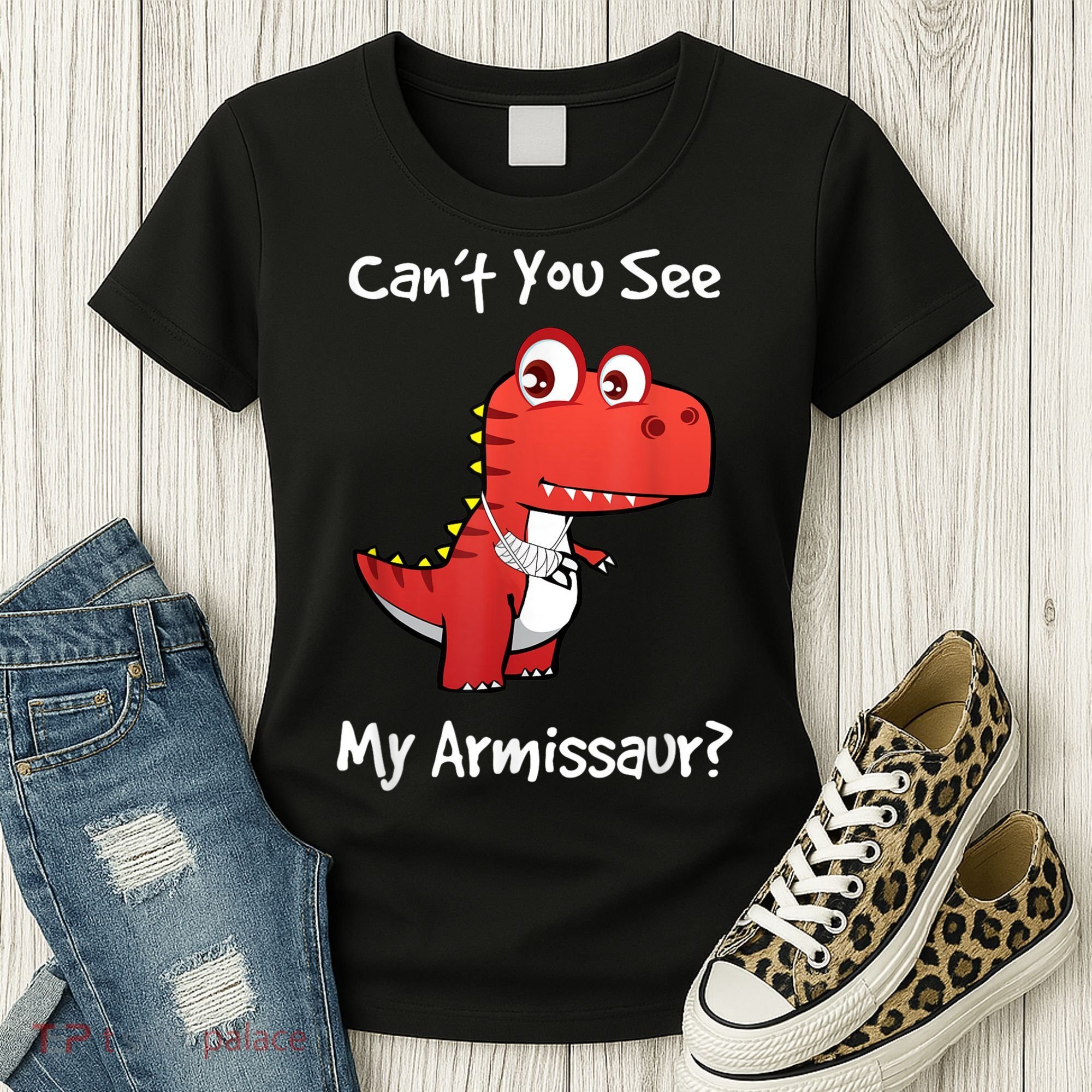 Funny Get Well Broken Arm Dinosaur With A Cast Women's T-Shirt