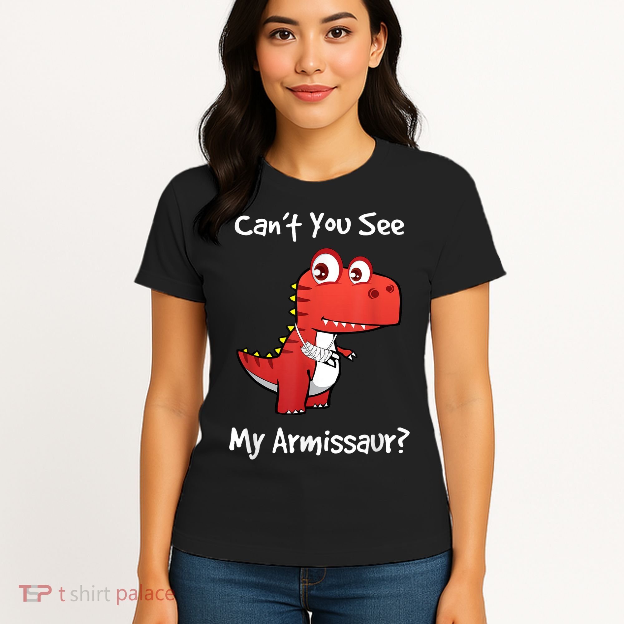 Funny Get Well Broken Arm Dinosaur With A Cast Women's T-Shirt