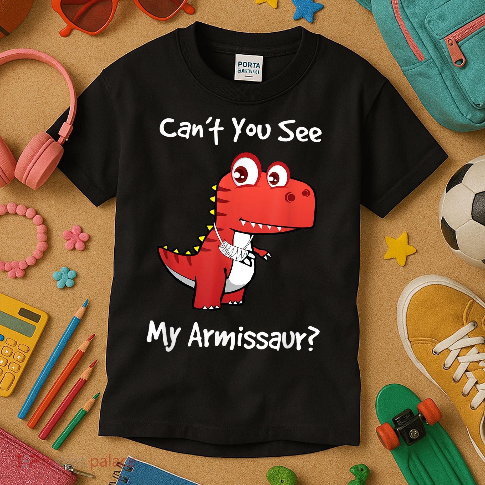 Funny Get Well Broken Arm Dinosaur With A Cast Kids T-Shirt