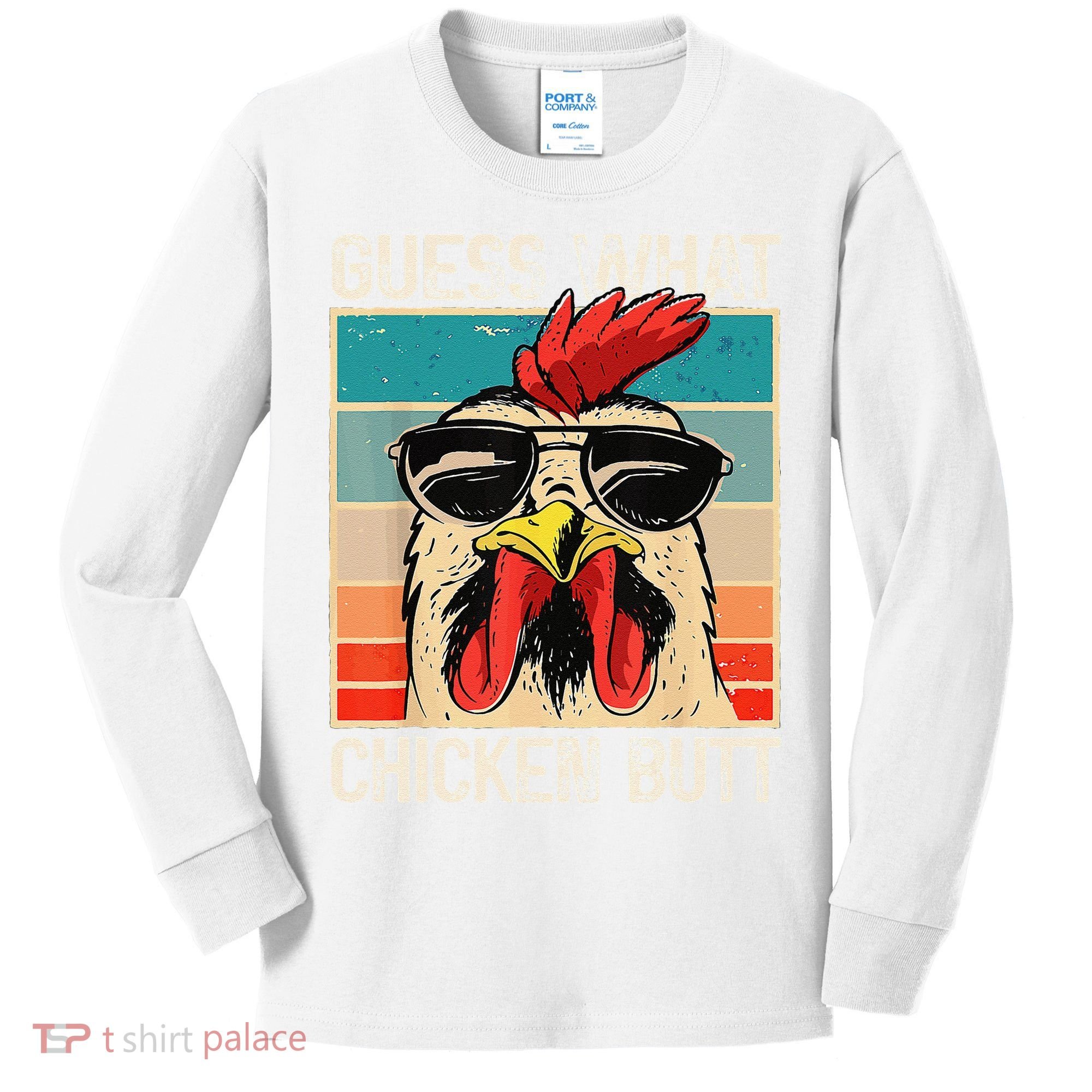 Funny Guess What Chicken Butt Chicken Meme Kids Long Sleeve Shirt