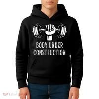 Funny Gym Workout Body Under Construction Kids Hoodie thumb 4