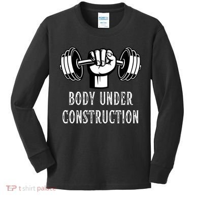Funny Gym Workout Body Under Construction Kids Long Sleeve Shirt