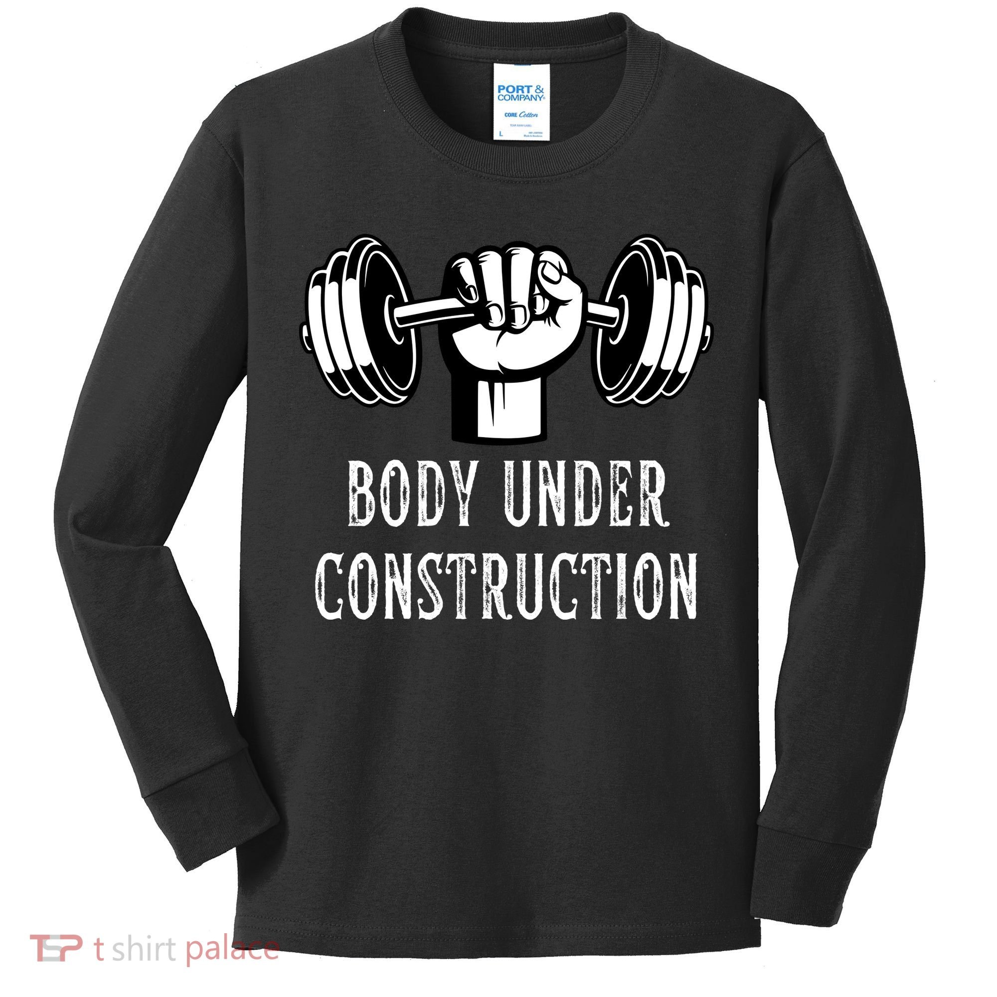 Funny Gym Workout Body Under Construction Kids Long Sleeve Shirt