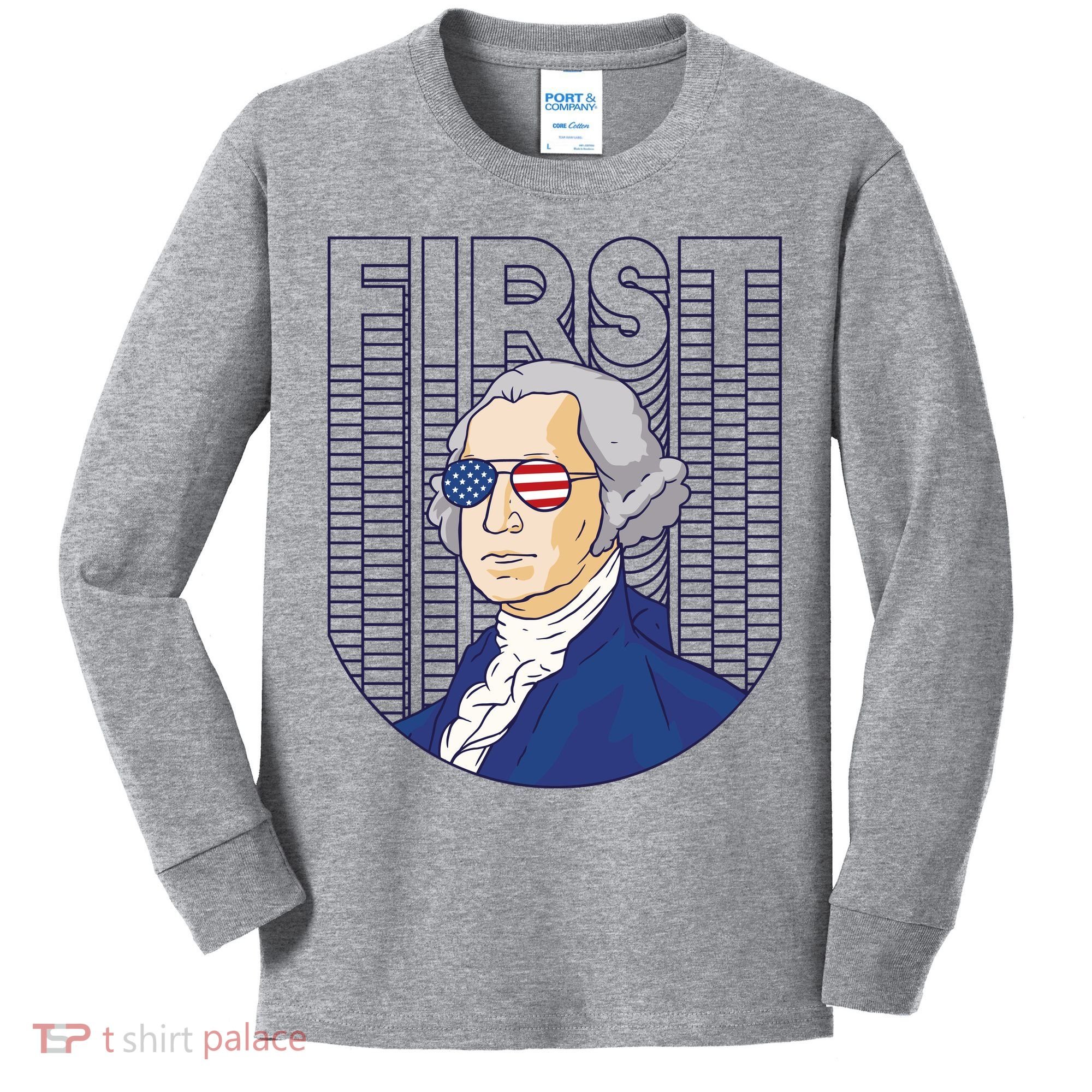 First George Washington Retro Kids Long Sleeve Shirt
