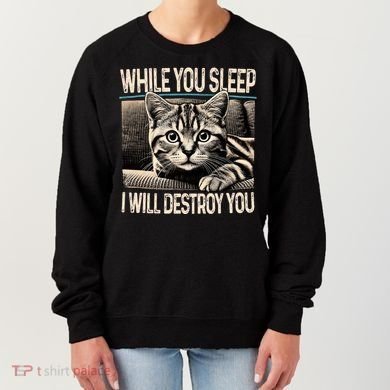 Funny Graphic While You Sleep I Will Destroy You Cat Women's Sweatshirt