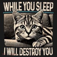 Funny Graphic While You Sleep I Will Destroy You Cat USA-Made Doggie Bandana thumb 2