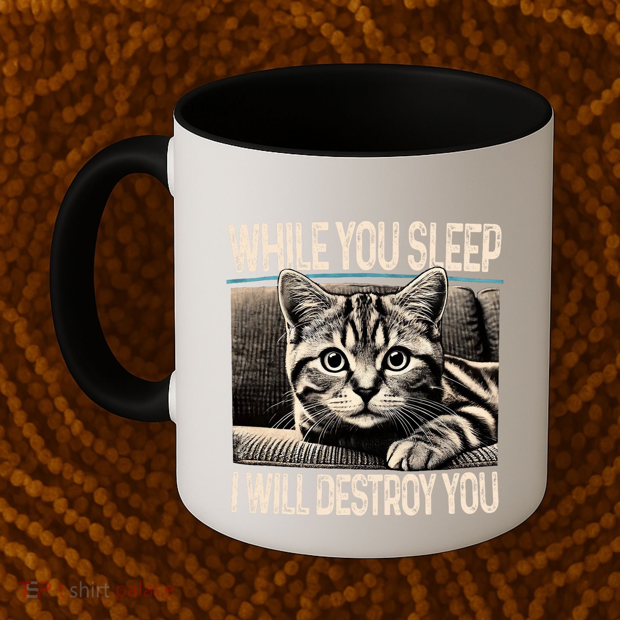 Funny Graphic While You Sleep I Will Destroy You Cat Coffee Mug