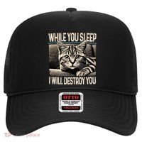 Funny Graphic While You Sleep I Will Destroy You Cat Hat thumb 0