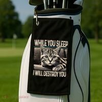 Funny Graphic While You Sleep I Will Destroy You Cat Golf Towel thumb 2
