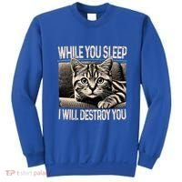 Funny Graphic While You Sleep I Will Destroy You Cat Sweatshirt thumb 0