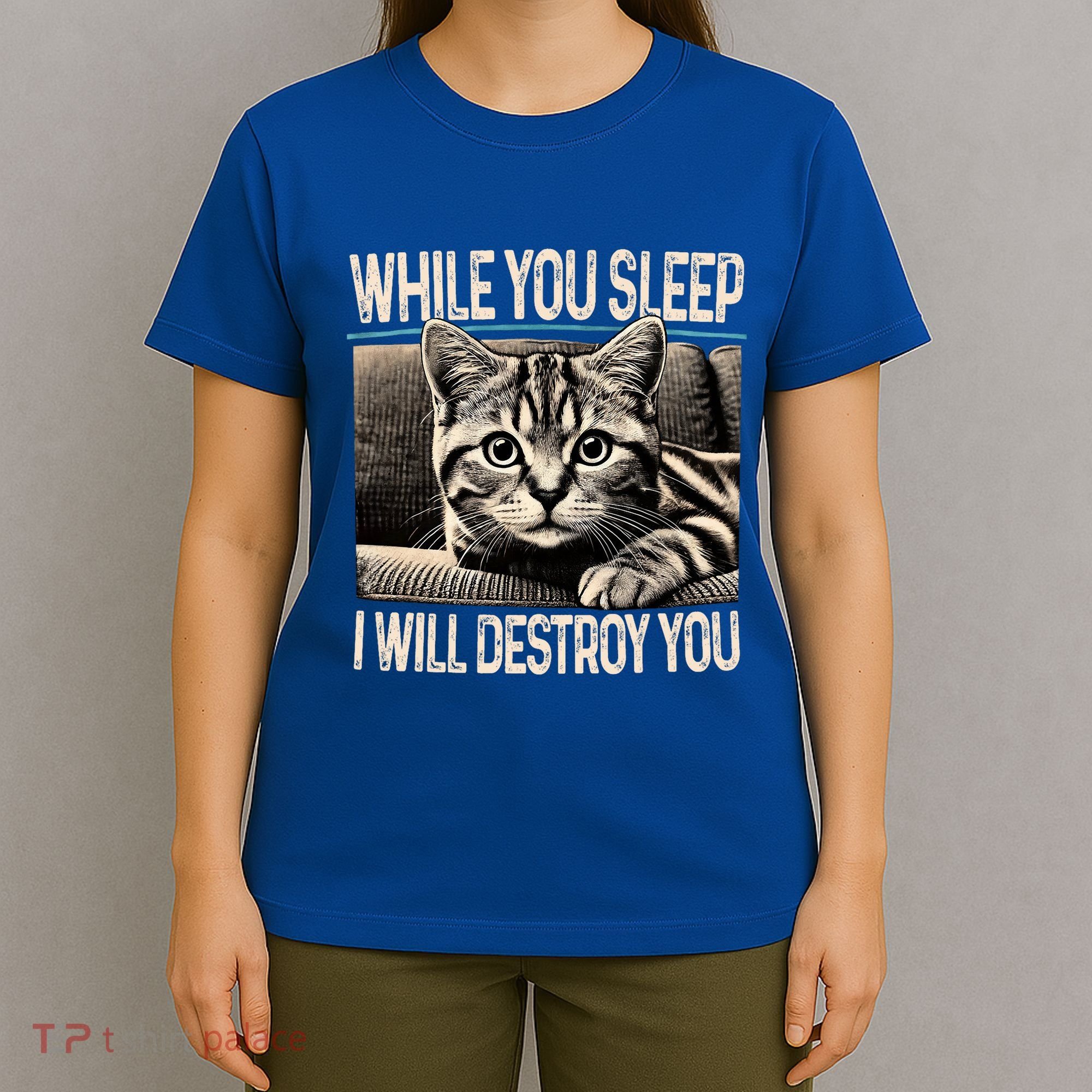 Funny Graphic While You Sleep I Will Destroy You Cat T-Shirt