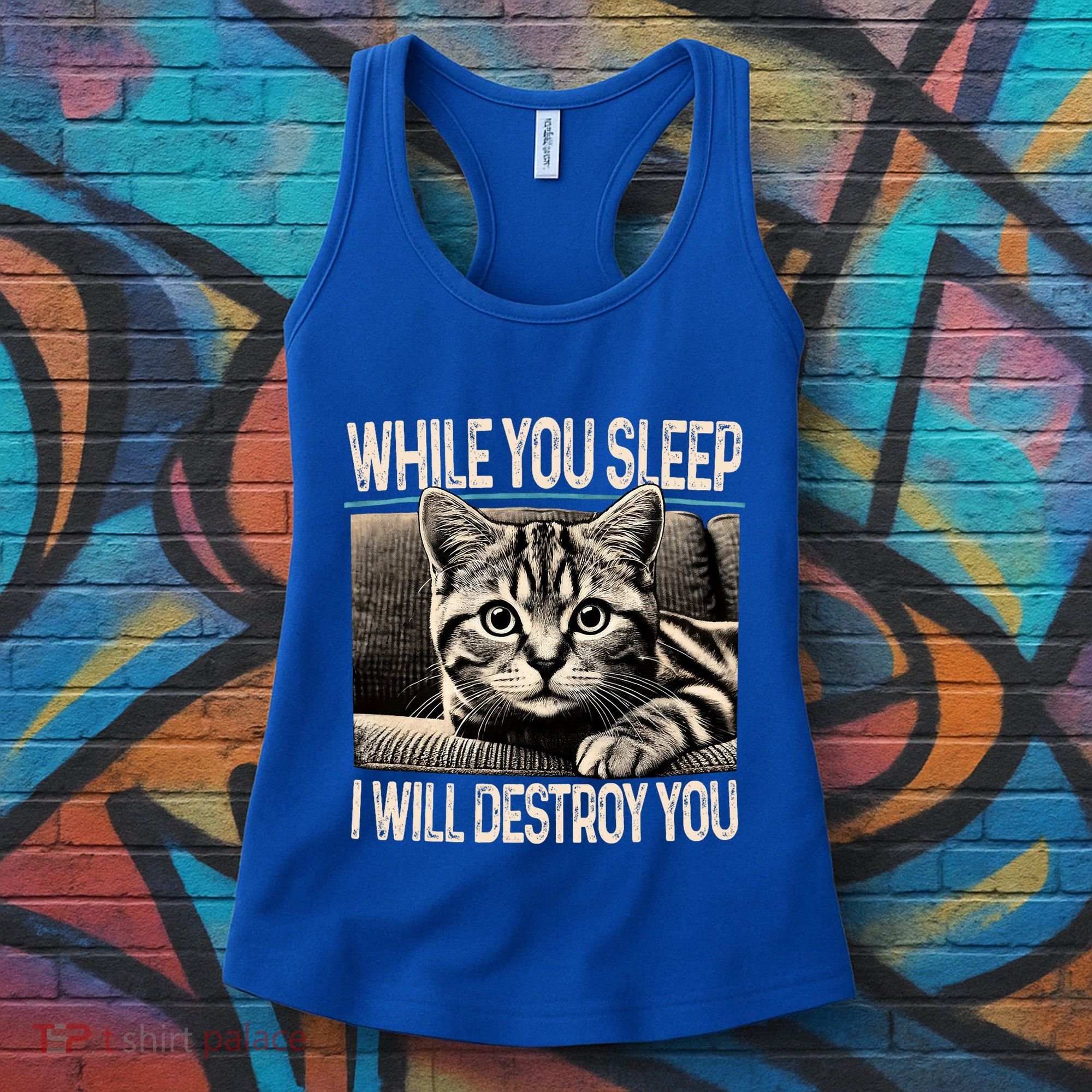 Funny Graphic While You Sleep I Will Destroy You Cat Women's Tank Top