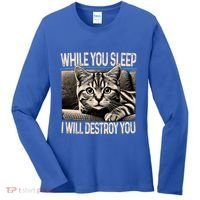 Funny Graphic While You Sleep I Will Destroy You Cat Women's Long Sleeve Shirt thumb 0
